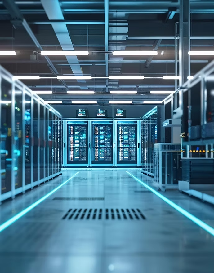 Rows of racks on the floor of the Harrisburg data center where ServiceProof hosts ESC.