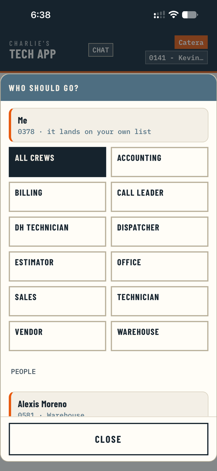 Choosing which technician the job is assigned to.